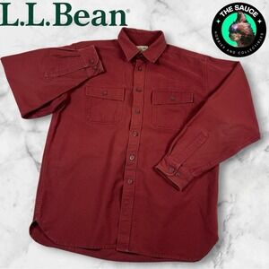 L.L Bean Vintage Canvas Long Sleeve Shirt‎ Mens Large Burgundy Cotton Heavy Work